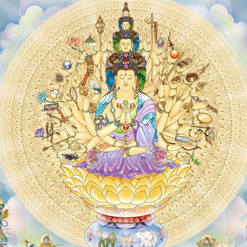 千手千眼观世音菩萨佛像画挂画 千手观音画像 佛堂供奉卷轴画装饰