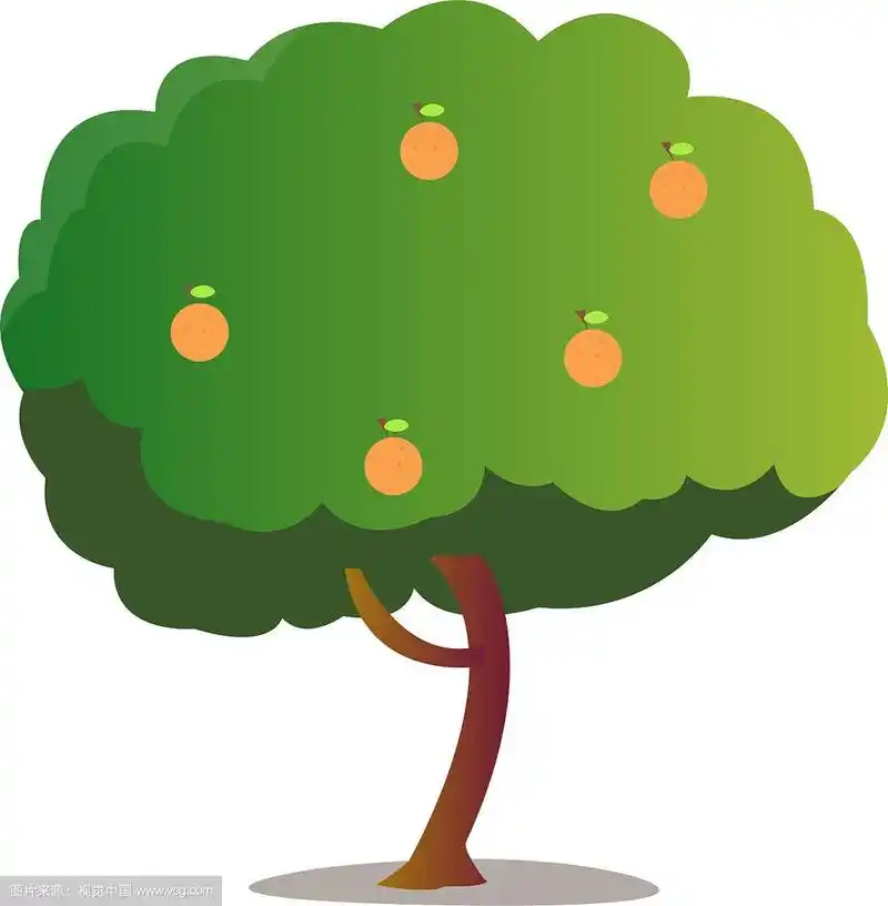 卡通橙树与孤立的白色