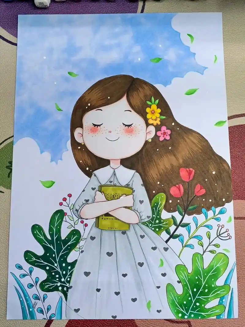 春天里的小可爱#春天主题画 #马克笔手绘 #画画#治愈  - 抖音