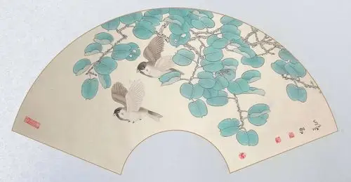 陈鹏刚工笔花鸟扇面(1)