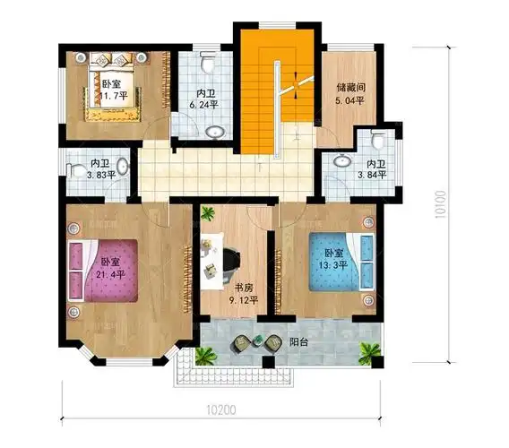 3套农村10x10米房子设计图小面积方正户型方案