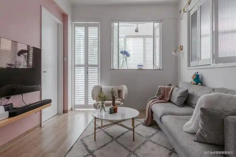 少女粉配孔雀蓝,不一样的ins北欧风二居北欧极简家装装修案例效果图