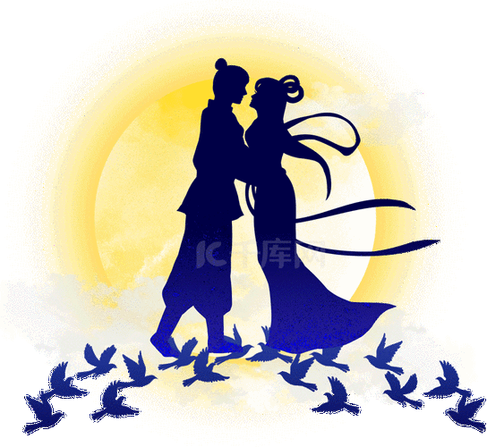 七夕情人节牛郎织女鹊桥喜鹊传统节日月亮动图gif