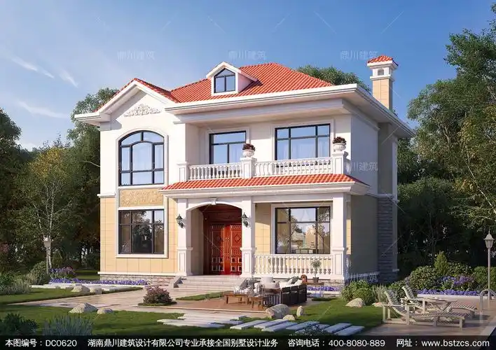 二层简欧带阳台小别墅设计图纸_农村两层自建房别墅图纸,鼎川建筑