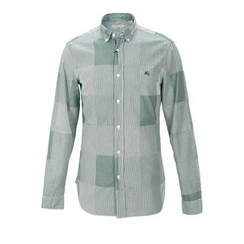 burberry巴宝莉brit系列纯棉时尚细格纹男士长袖衬衫 绿色 s