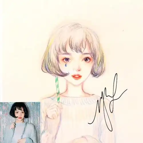 彩铅手绘更有灵魂女生头像ù