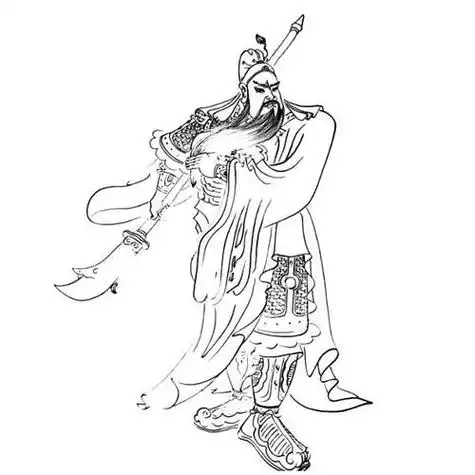 三国人物简笔画白描关公画法关羽怎么画儿童简笔画关羽动漫简笔画步骤