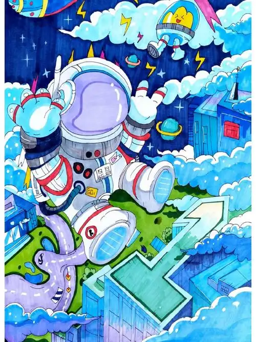 马克笔系列14太空主题儿童科幻画