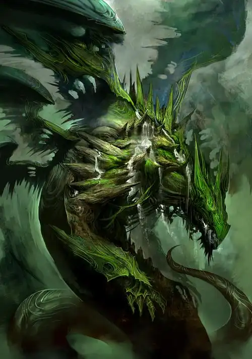 求一张西方巨龙的图片 内容是一条绿色的巨龙直立着,全身上下像山一样