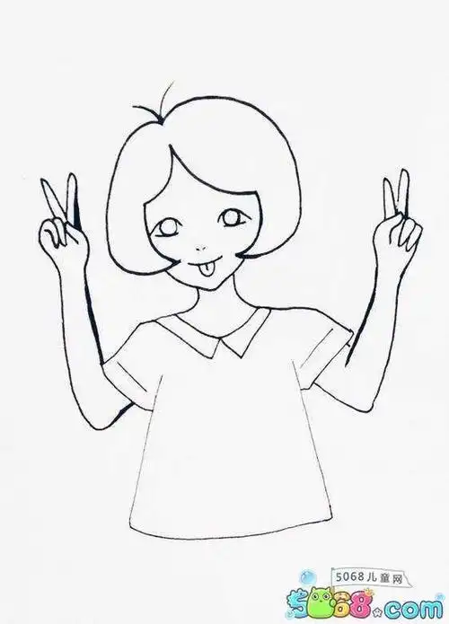 卡通动漫人物怎么画 剪刀手少女简笔画画法分享2