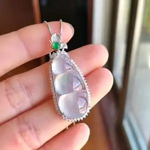 兄弟翡翠【新品】高冰绿花饱满福豆吊坠18k金镶嵌122676