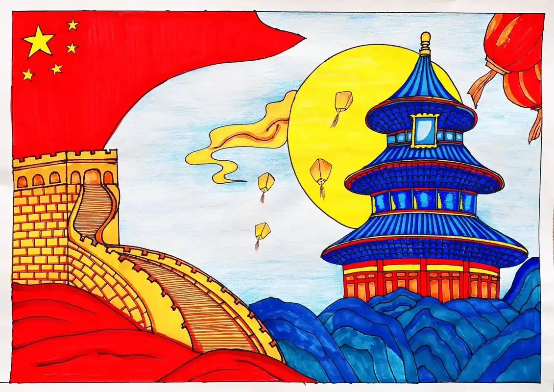 国庆节绘画 #爱国绘画 #国庆节主题画 #双 - 抖音
