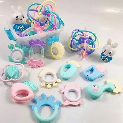 可水煮牙胶婴幼儿宝宝手摇铃磨牙棒玩具套餐0-3-6-12个月 【水煮软胶