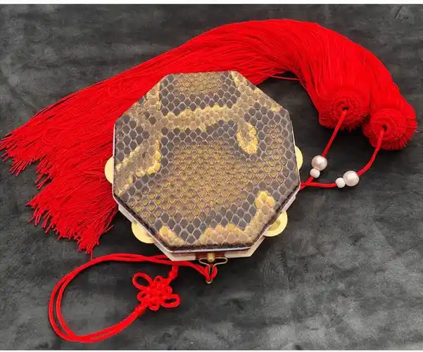 红木八角鼓花梨木专业八角鼓单弦演奏曲艺八角鼓满族乐器配黄色穗子和