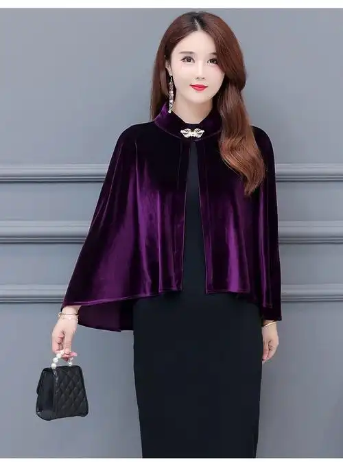 披肩外套金丝绒高端搭配旗袍气质妈妈绣花外套女刺绣短上套坎肩女
