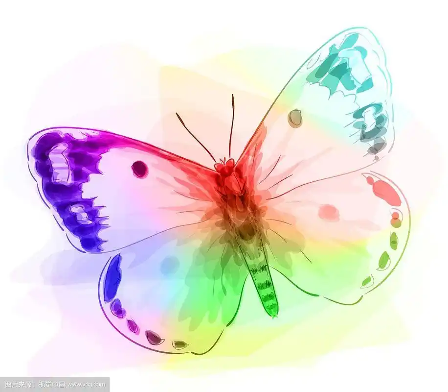 蝴蝶彩虹色未完成水彩