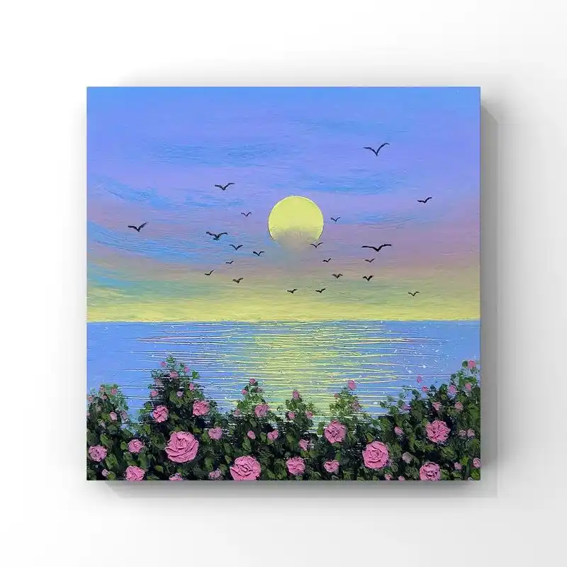 新手油画棒·浪漫花海|附简单教程.海面用牙签刮效果会更好,天 - 抖音