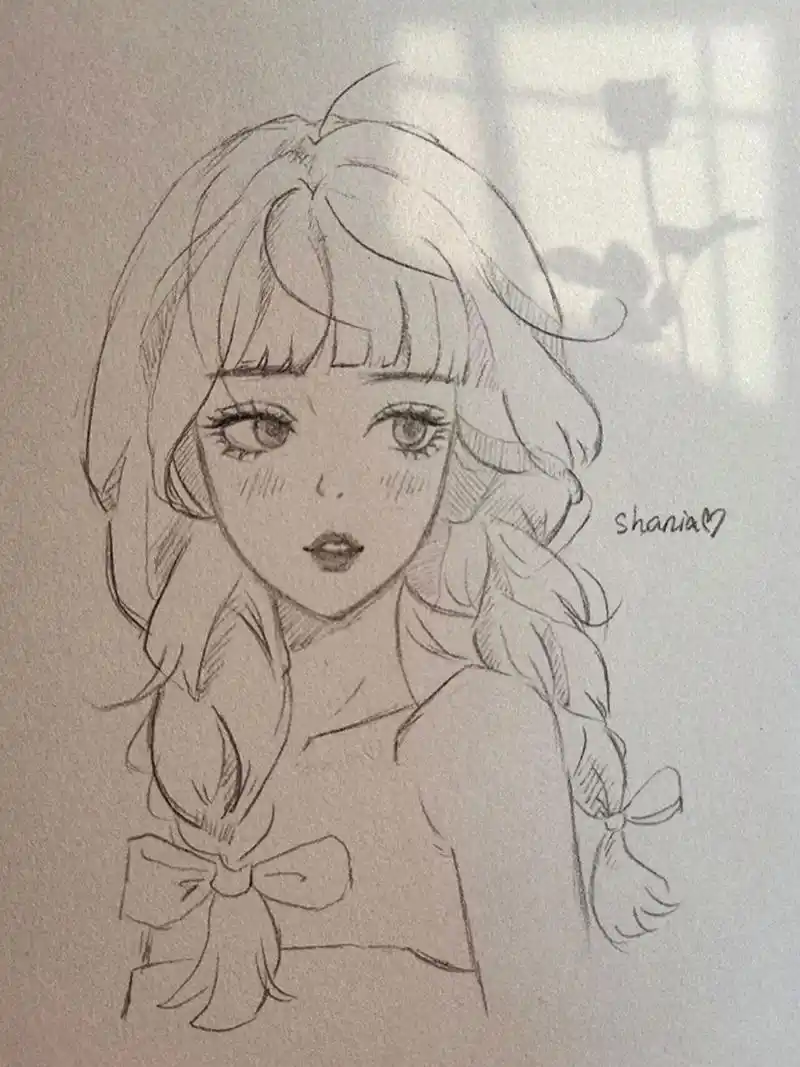 手绘临摹少女漫画速写随笔摸鱼温柔插画我爱画画绘画铅笔画