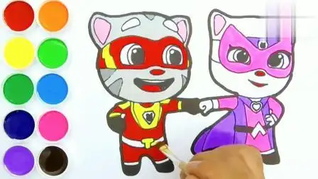 【儿童色彩画启蒙教程,汤姆猫和安吉拉跑酷简笔画】黄色08