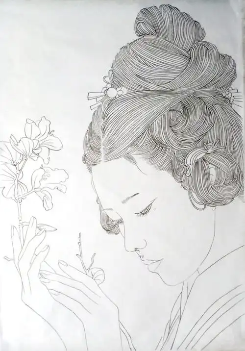 工笔画底稿工笔人物小品白描打印稿宣纸学习临摹国画