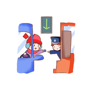 手绘春运收费站插画红色巴士手绘插画卡通动物班车卡车ai元素卡通矢量