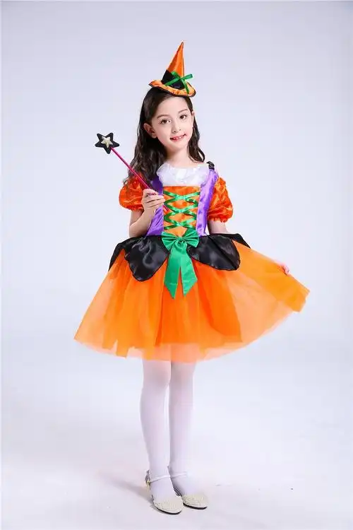 万圣节儿童服装南瓜裙女童精灵派对化妆舞会角色扮演女巫巫婆