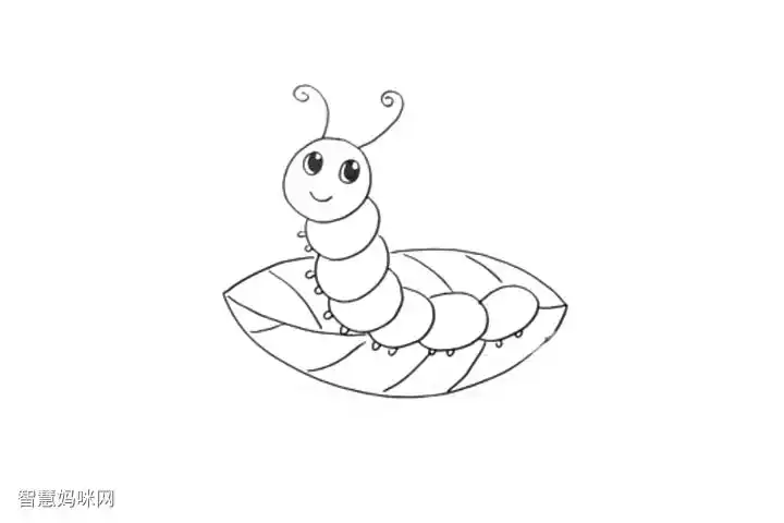 叶子上的毛毛虫怎么画-图1简笔画作品完成图