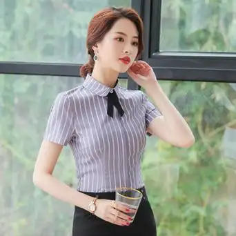 工作服女套裙职业装条纹短袖衬衣商务面试正装大学生ol条纹衬衫