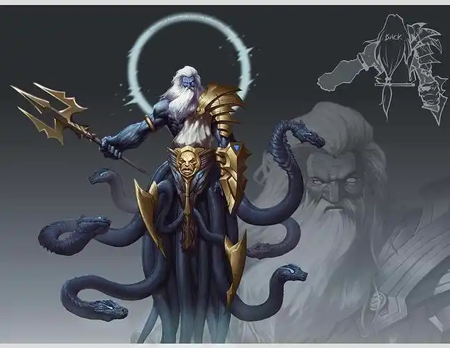 波塞冬欧美原画海神波塞冬三叉戟角色设计