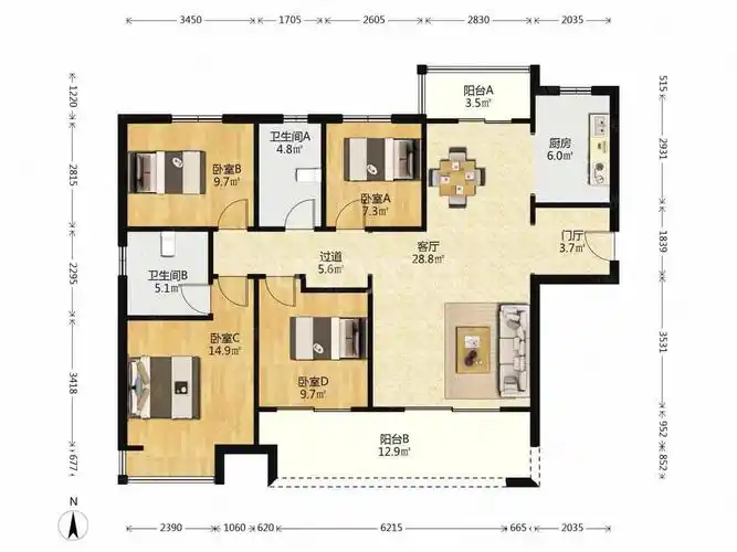 低密度社区 电梯房,建业尊府二手房,118万,4室2厅,2卫,143平米-洛阳