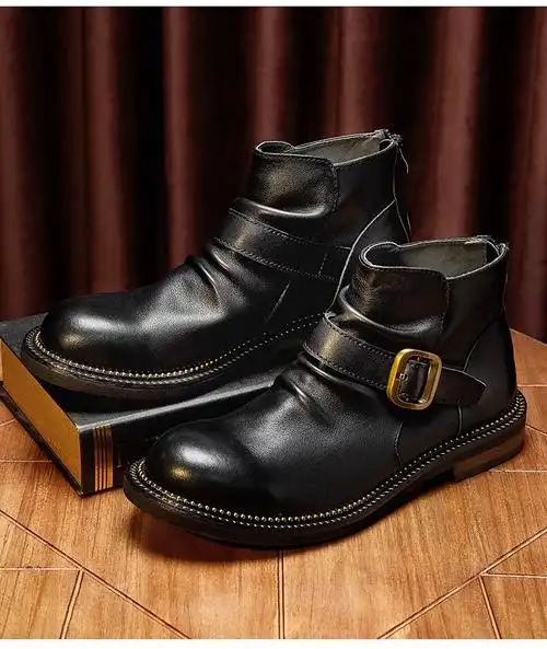 cat serlux轻奢品牌男靴手工英伦切尔西靴男牛皮拉链美式复古马丁靴男