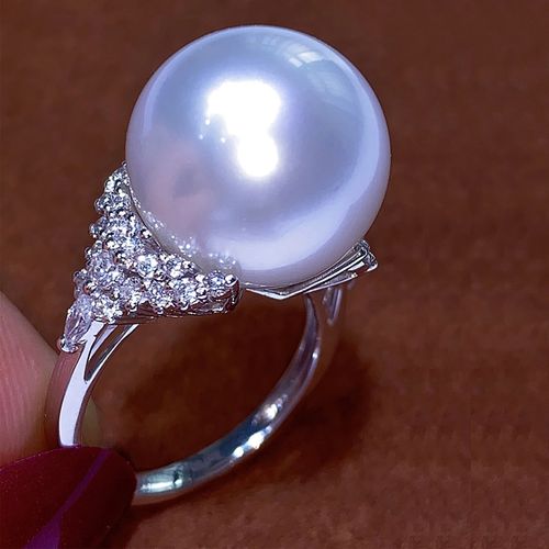 海瞳南洋白珠海水珍珠戒指18k金钻石正圆澳白珍珠戒指女指环参数