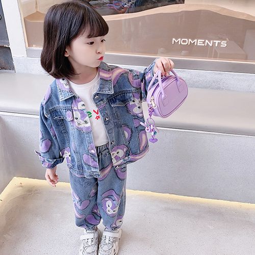 女童春秋套装网红超萌牛仔服2023新款小女孩两件套牛仔裤韩版时髦