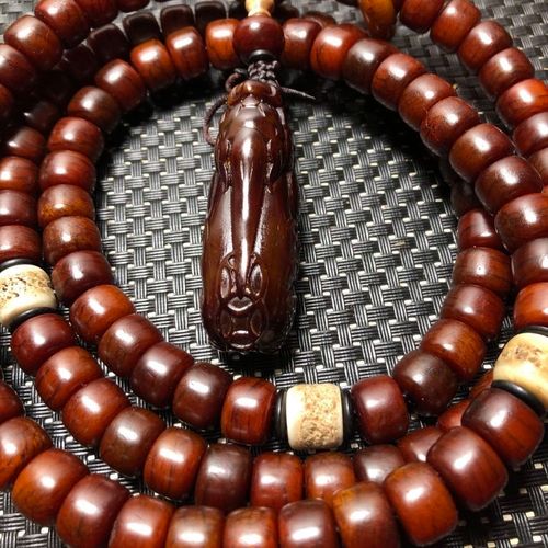 西藏牦牛骨材质脖挂佛珠108颗加配饰款