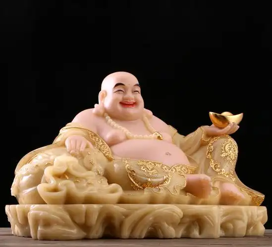 汉白玉弥勒佛像居家供奉宽体笑佛未来大肚佛开摆件