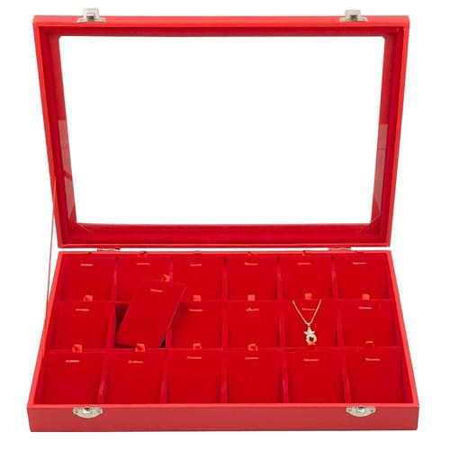 新大红珠宝箱戒指格子项链手镯耳环耳钉金银玉器吊坠胸针首饰收纳