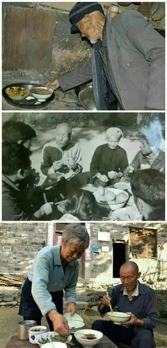 70年代,农村社员,吃饭的景象,吃的比较简单