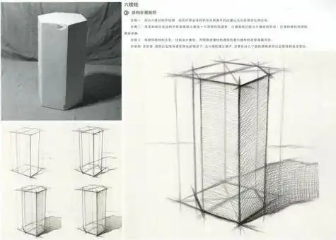 素描石膏几何体六棱锥图解 六棱锥素描画法步骤简单教学