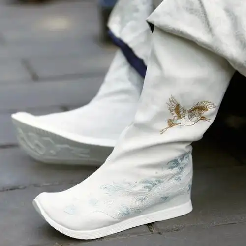 新款履泰欣汉服皂靴男秋季帆布透气汉靴子宋明制男汉鞋内增高朝靴