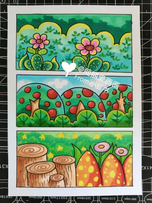 马克笔儿童画素材集草丛的不同画法