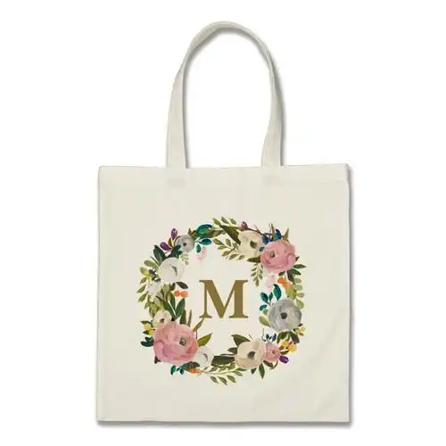 彩绘花卉个性化可定制字母组合帆布袋手提袋全棉布环保购物袋