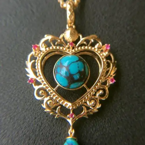 18k金镶天然绿松石吊坠