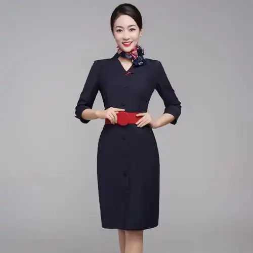 空姐面试优雅职业七分制服连衣裙夏季乘务员东航连衣裙