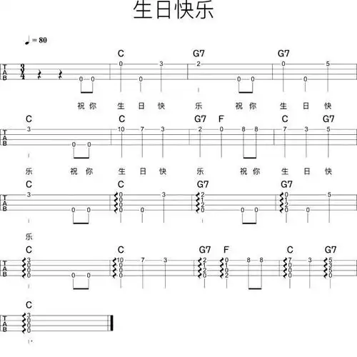 尤克里里新手入门曲谱生日快乐