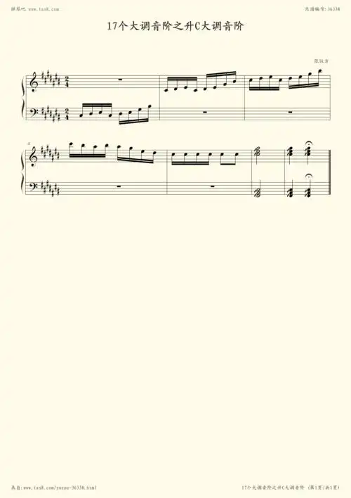 钢琴谱:17个大调音阶之升c大调音阶