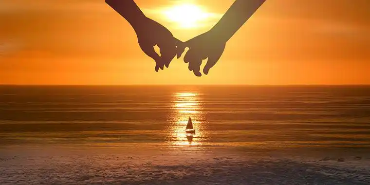 夕阳西下唯美浪漫情侣剪影展板背景情人节情侣剪影情人节情侣剪情情人