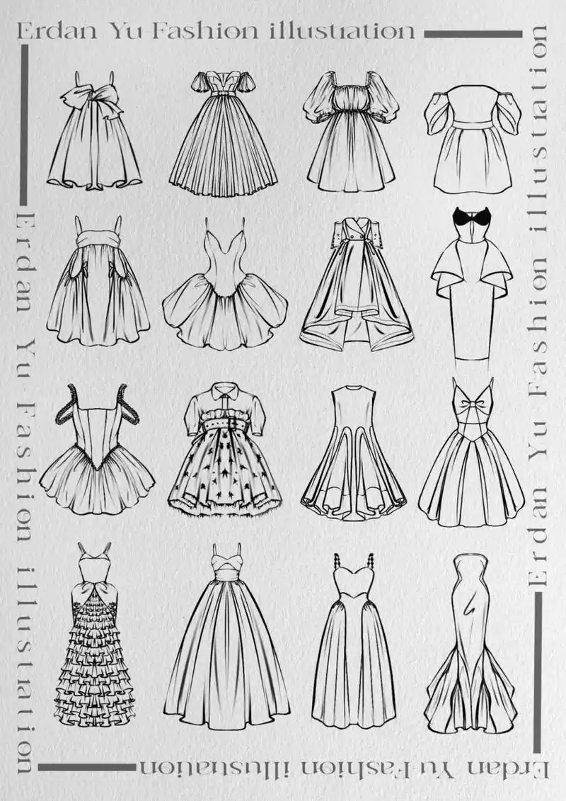 服装手绘/一波连衣裙线稿合集9393拿捏了～ 给大家整理了一波我画