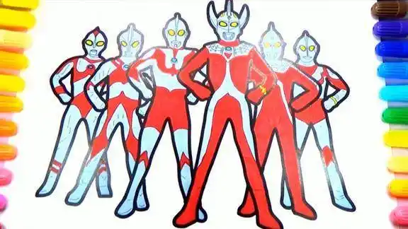 奥特曼手工秀用彩笔画奥特六兄弟泰罗站c位