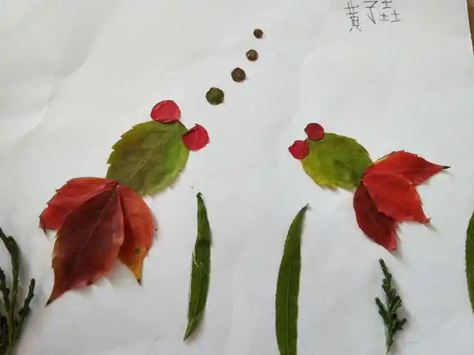 紫丁香课程--紫坊小学一年级学生"树叶"手工制作