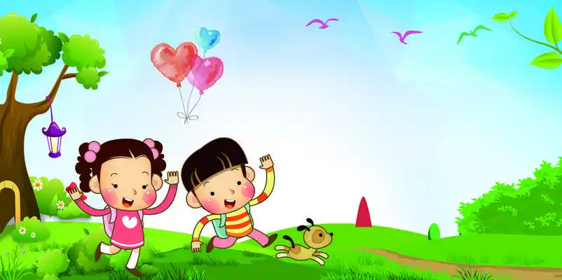 卡通关爱留守儿童中国儿童慈善日上学绿色风景海报背景